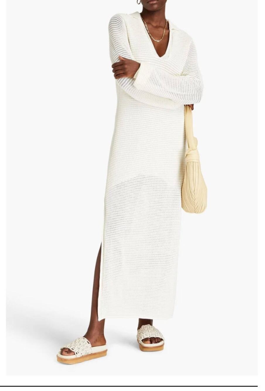 FRAME Ivory Crochet-Knit Polo Maxi Dress - Size XS